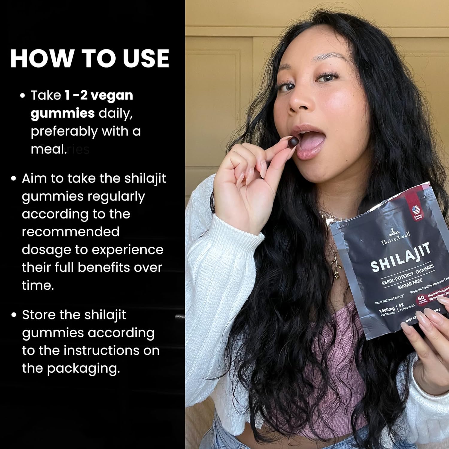 ThriveXwell Himalayan Shilajit Gummies: 1000mg Sugar-Free Supplement with 85+ Trace Minerals for Immunity, Energy, & Brain Health - Raspberry Flavor (60 Count)