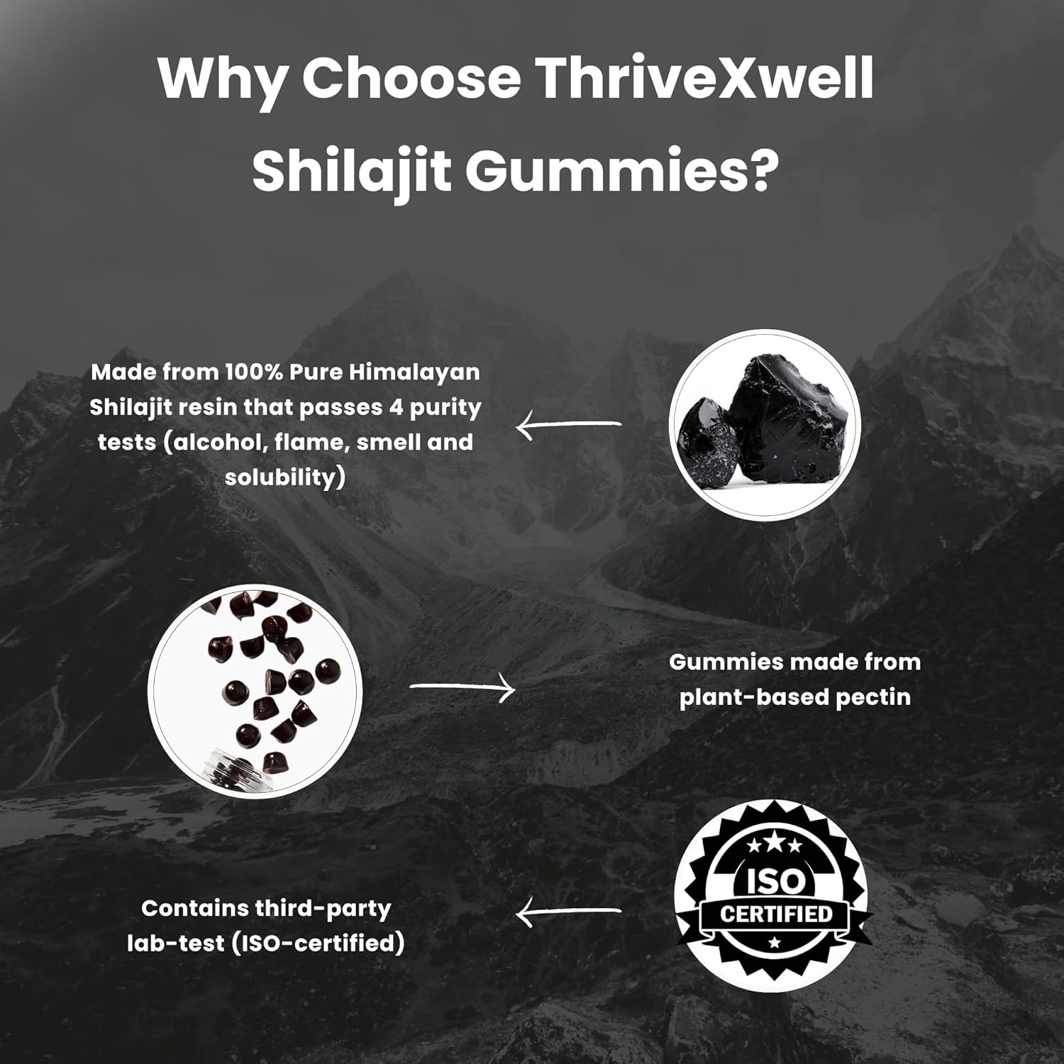 ThriveXwell Himalayan Shilajit Gummies: 1000mg Sugar-Free Supplement with 85+ Trace Minerals for Immunity, Energy, & Brain Health - Raspberry Flavor (60 Count)