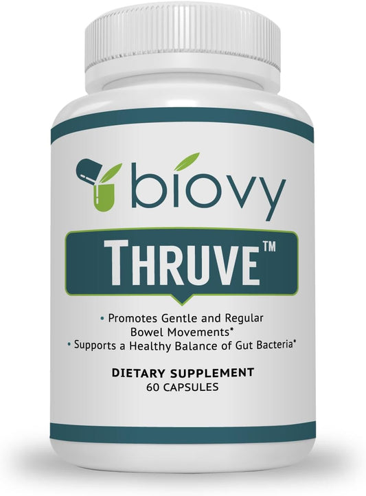 Thruve Long-Term Constipation Relief Supplement - Probiotics, Prebiotics, Natural Laxatives, and Fiber - Herbal Laxative for Constipation - 60 Capsules
