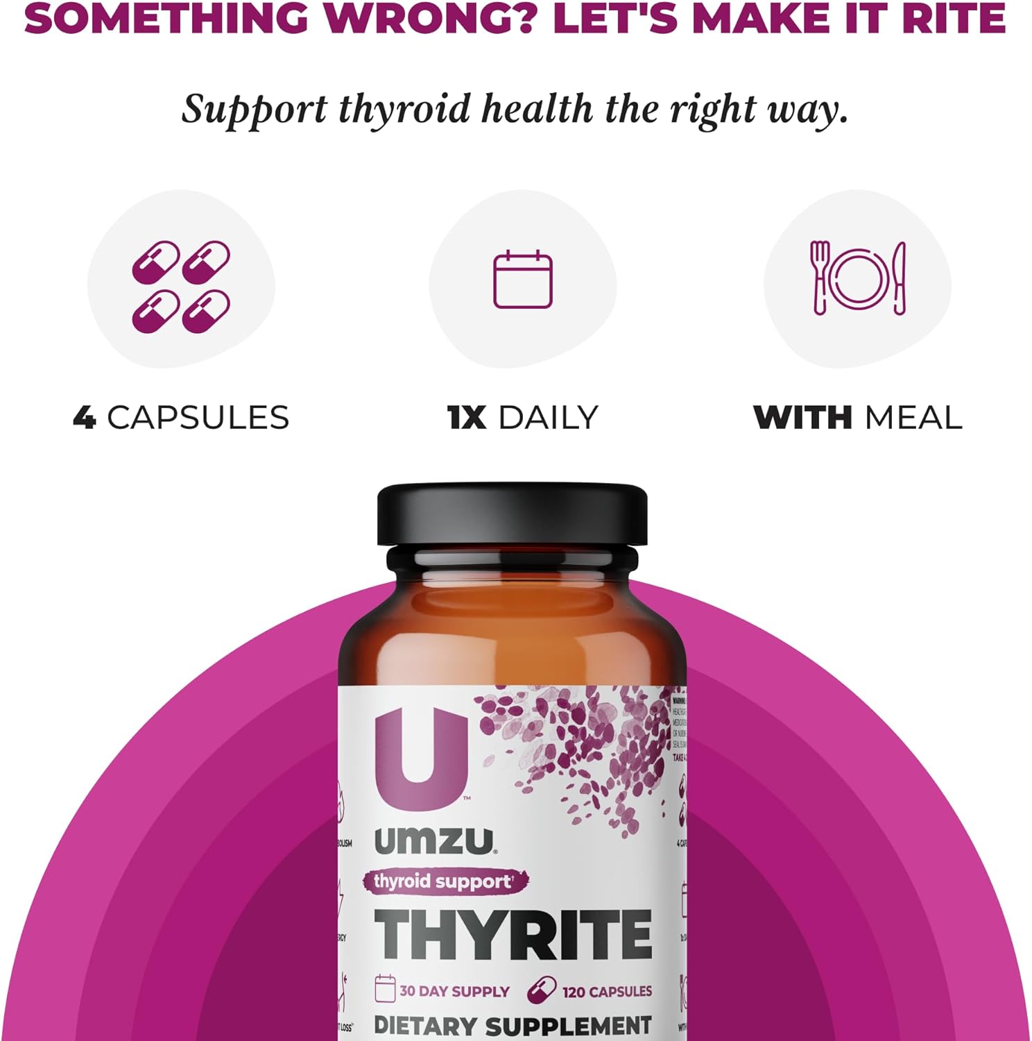 Thyrite Thyroid Support Supplement with Minerals for Healthy Metabolism & Energy - 30 Day Supply - 120 Capsules