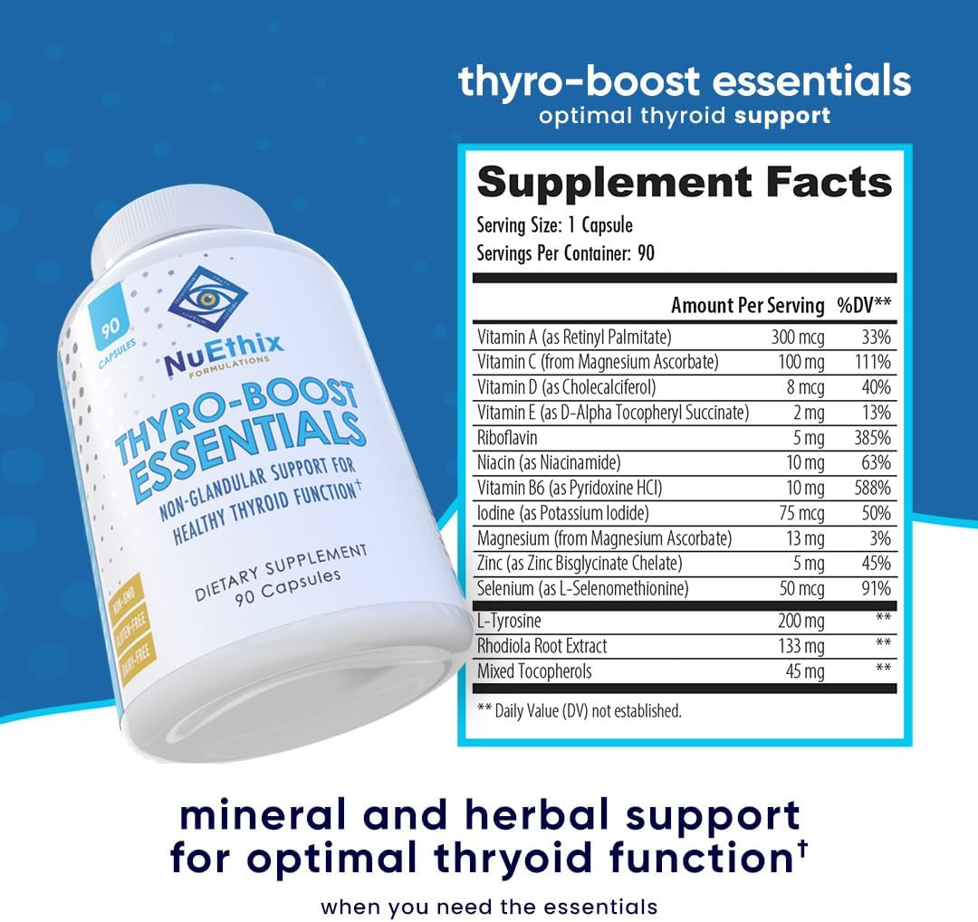 Thyro-Boost Essentials by NuEthix Formulations - Non-Glandular Support for Optimal Thyroid Function - 90 Capsules
