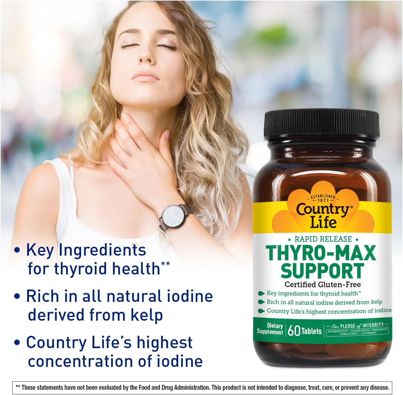 Thyro-Max Support: Kelp-Derived Iodine & L-Tyrosine Thyroid Supplement - B Vitamins, Gluten-Free, Vegan, Kosher - 60 Capsules for Men and Women