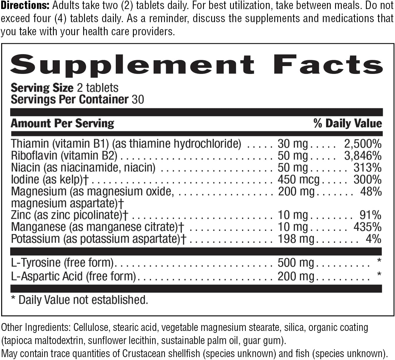 Thyro-Max Support: Kelp-Derived Iodine & L-Tyrosine Thyroid Supplement - B Vitamins, Gluten-Free, Vegan, Kosher - 60 Capsules for Men and Women