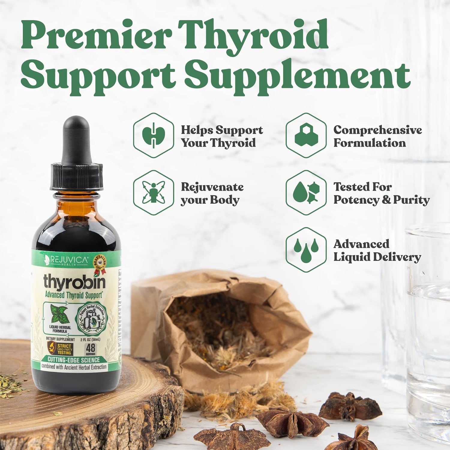 Thyrobin Liquid Supplement - Advanced Thyroid Support with Iodine, Nettle, Kelp, Astragalus, Ashwagandha - Better Absorption Formula