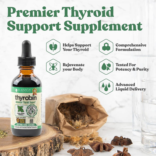 Thyrobin Liquid Supplement - Advanced Thyroid Support with Iodine, Nettle, Kelp, Astragalus, Ashwagandha - Better Absorption Formula