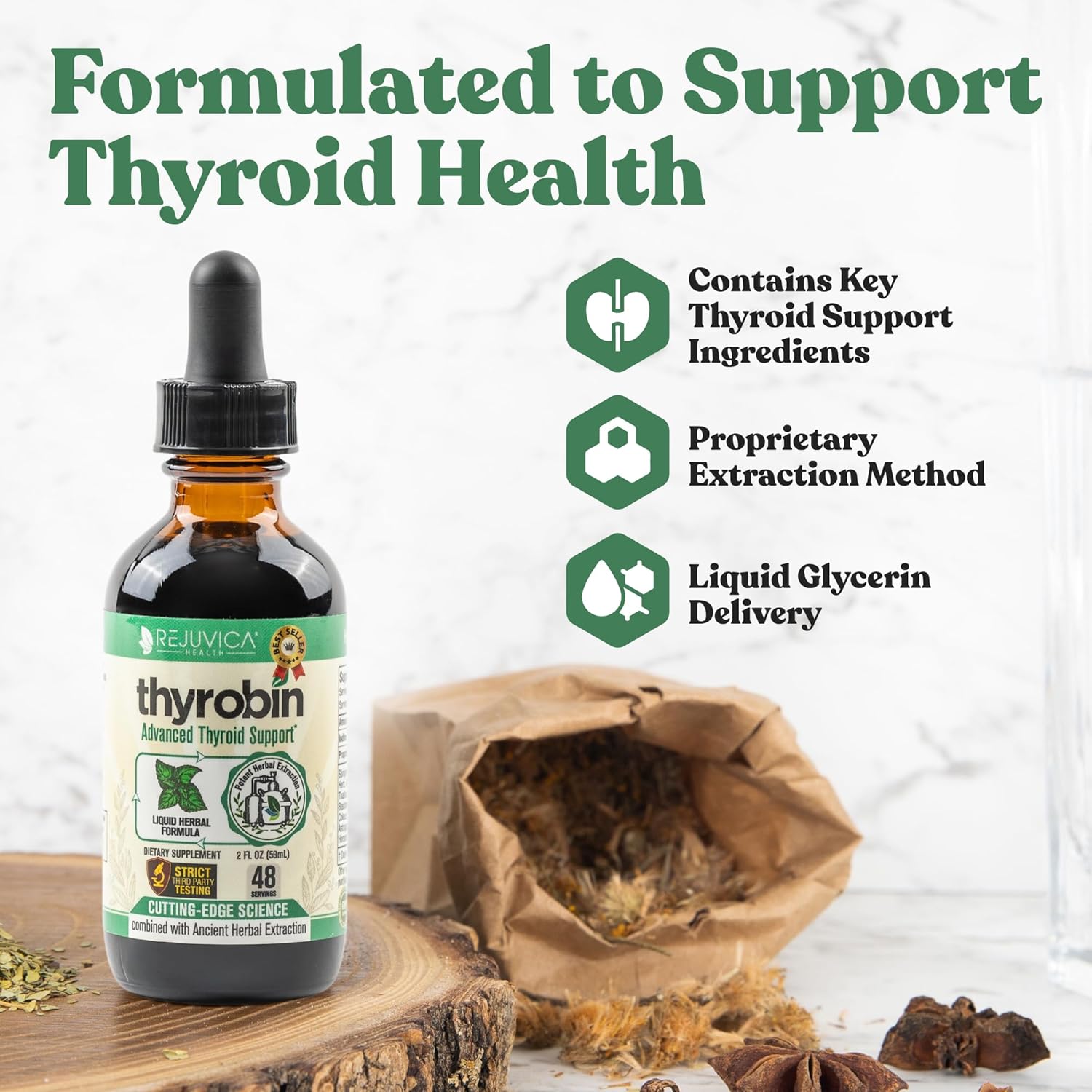 Thyrobin Liquid Supplement - Advanced Thyroid Support with Iodine, Nettle, Kelp, Astragalus, Ashwagandha - Better Absorption Formula