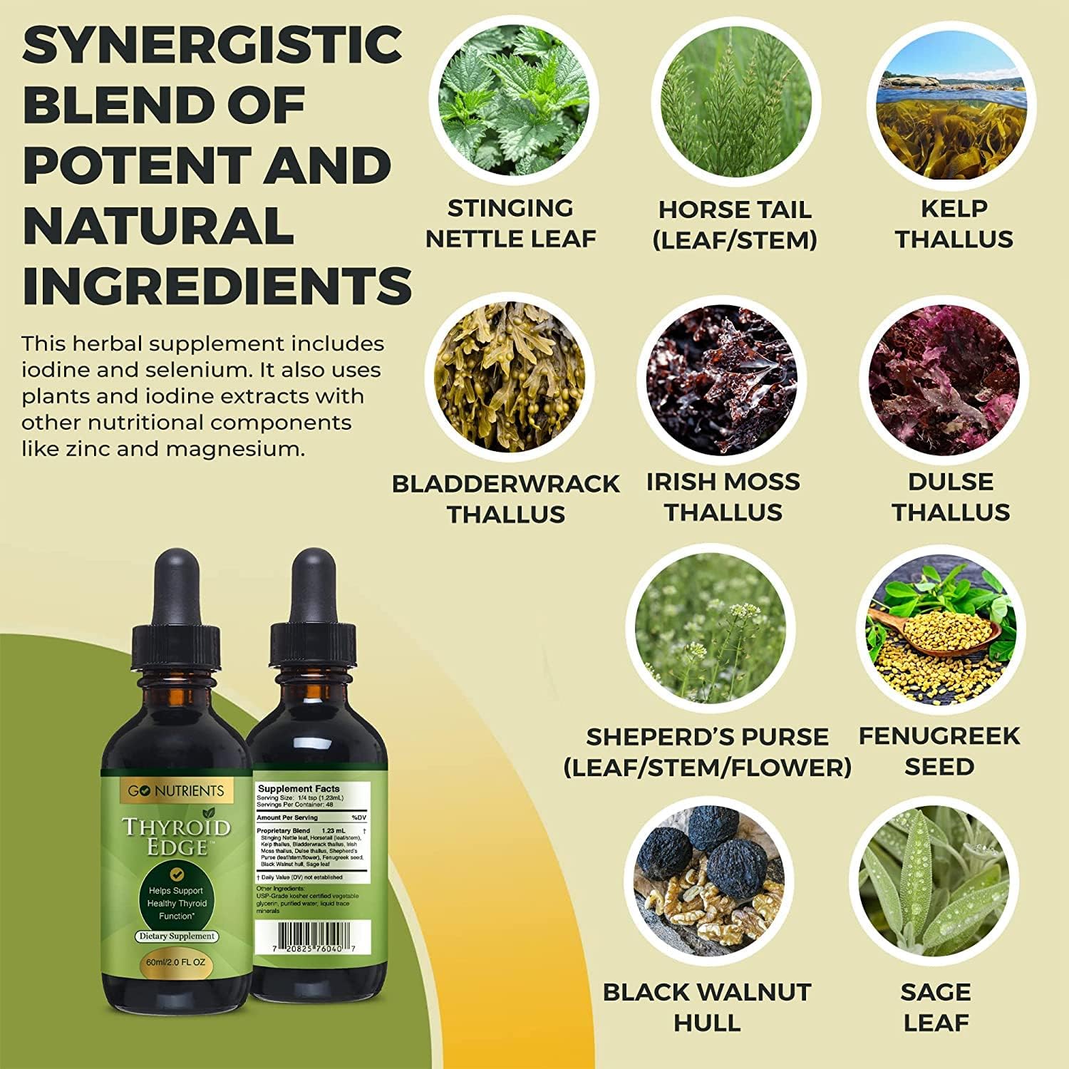 Thyroid and Adrenal Support Liquid Drops - Energy and Metabolism Boost - Stop Hair Loss and Improve Skin - Cortisol Manager - 60 mL