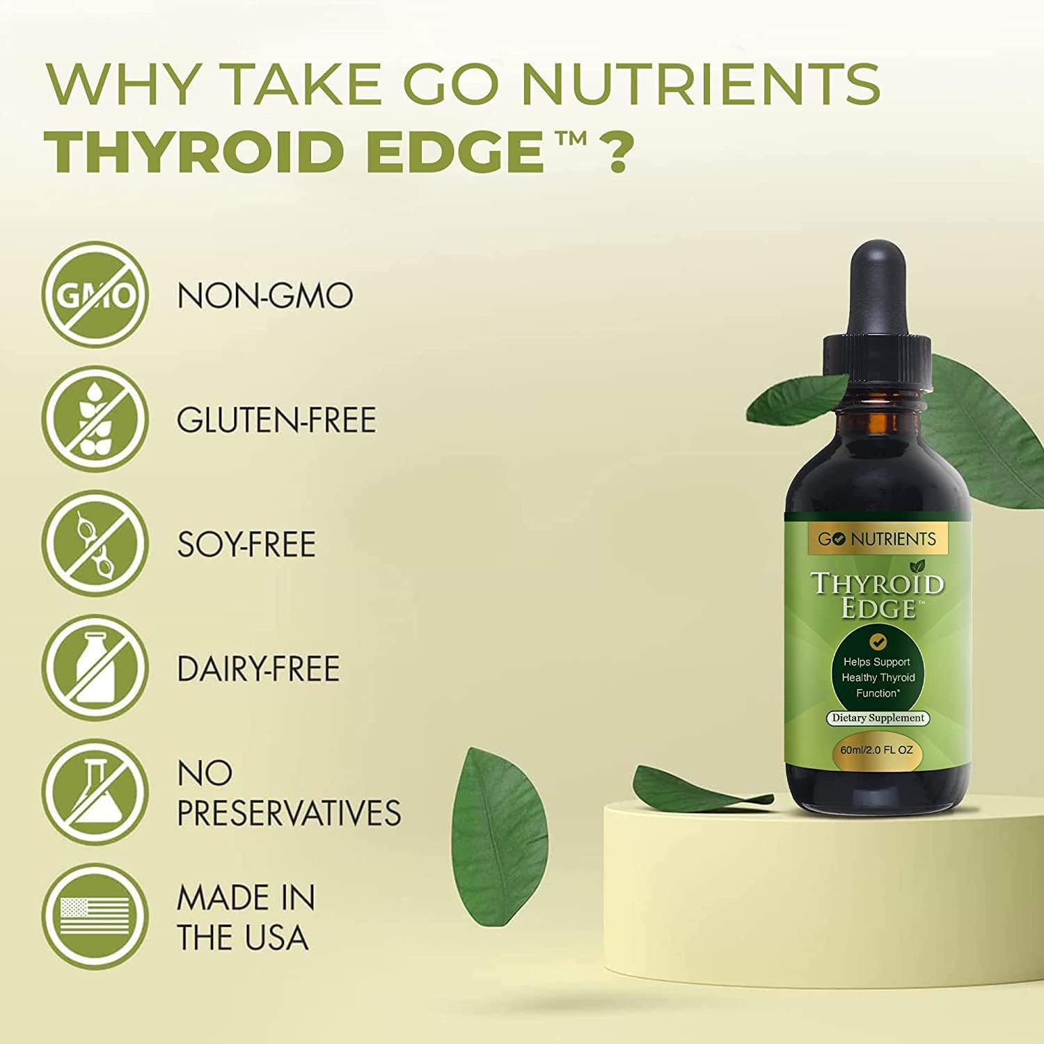 Thyroid and Adrenal Support Liquid Drops - Energy and Metabolism Boost - Stop Hair Loss and Improve Skin - Cortisol Manager - 60 mL