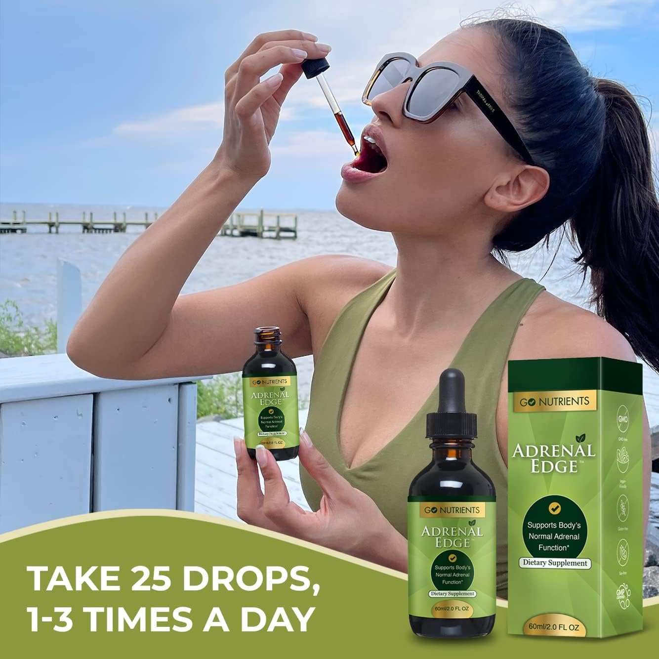 Thyroid and Adrenal Support Liquid Drops - Energy and Metabolism Boost - Stop Hair Loss and Improve Skin - Cortisol Manager - 60 mL