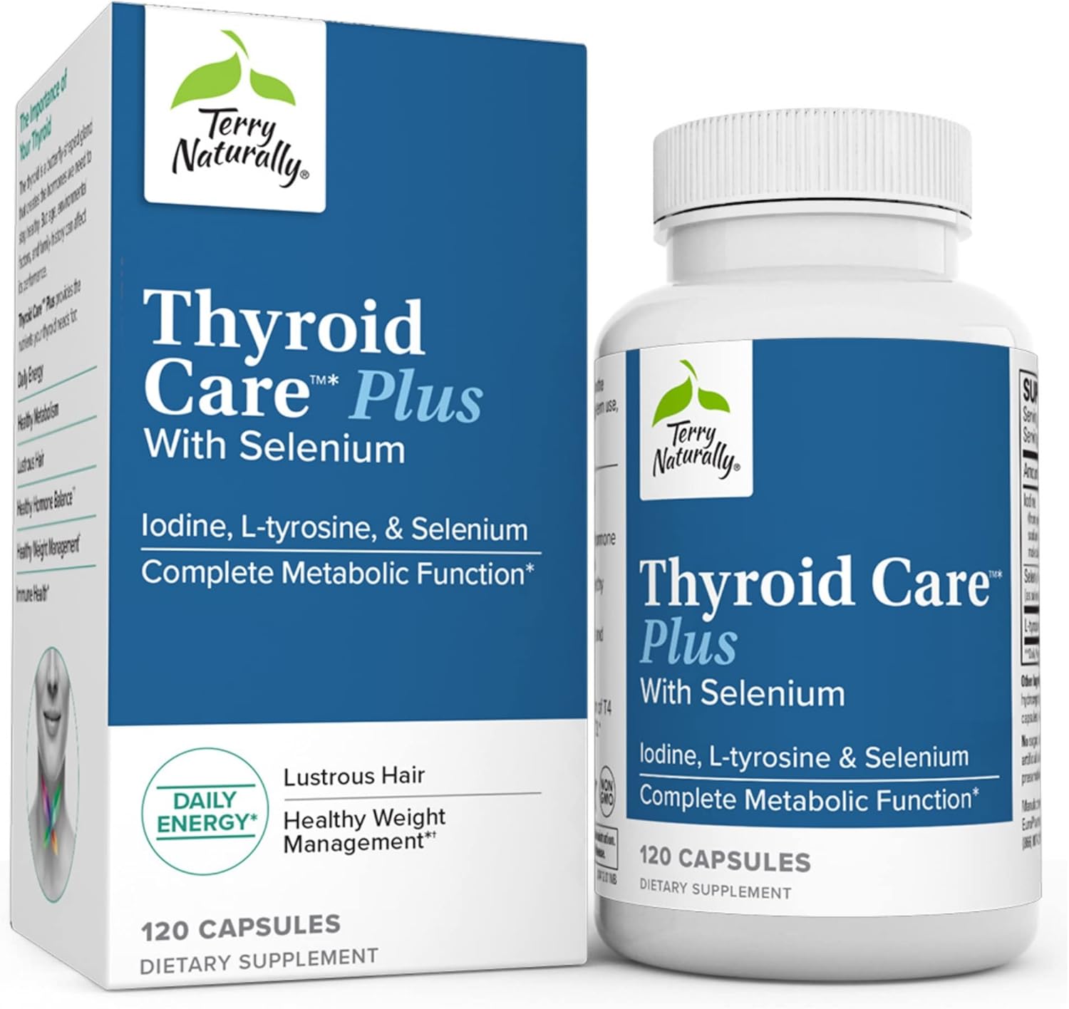 Thyroid Care Plus Supplement with L-Tyrosine & Selenium - 120 Capsules for Energy & Healthy Hair Support