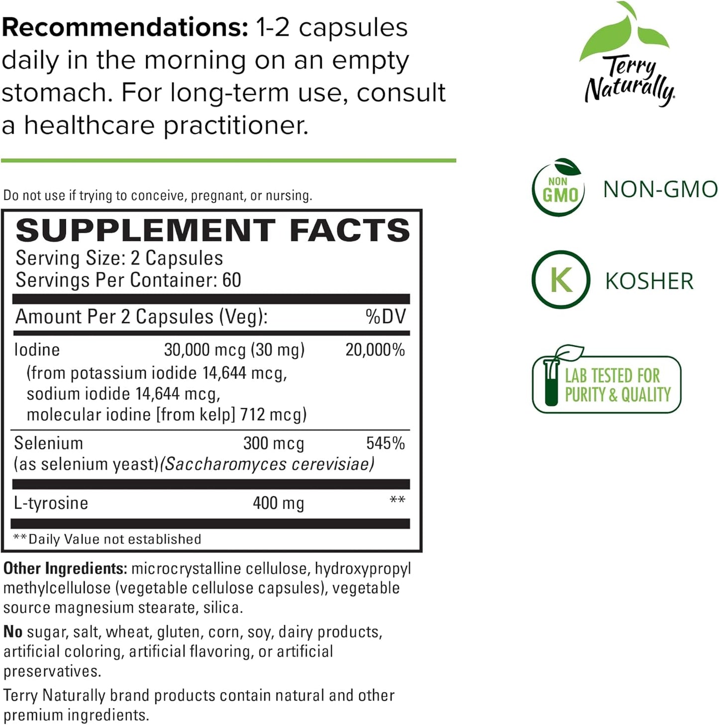 Thyroid Care Plus Supplement with L-Tyrosine & Selenium - 120 Capsules for Energy & Healthy Hair Support