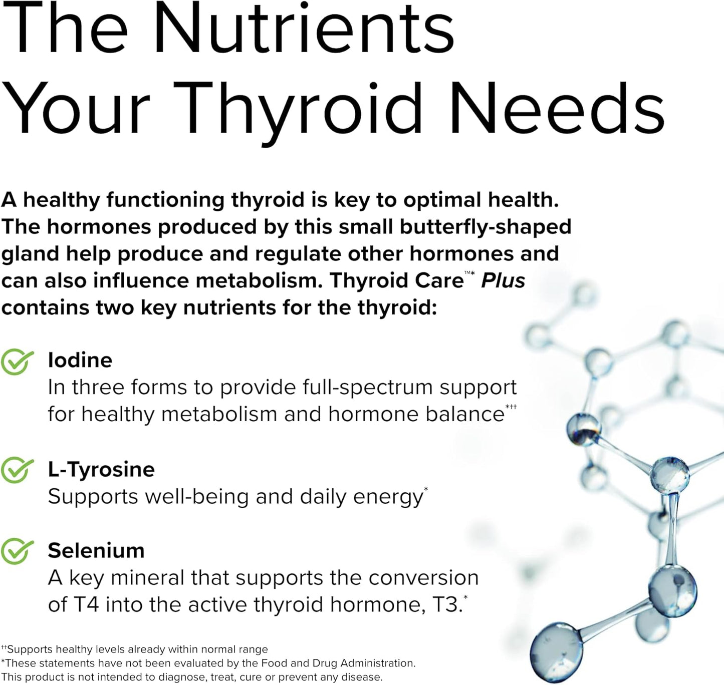 Thyroid Care Plus Supplement with L-Tyrosine & Selenium - 120 Capsules for Energy & Healthy Hair Support