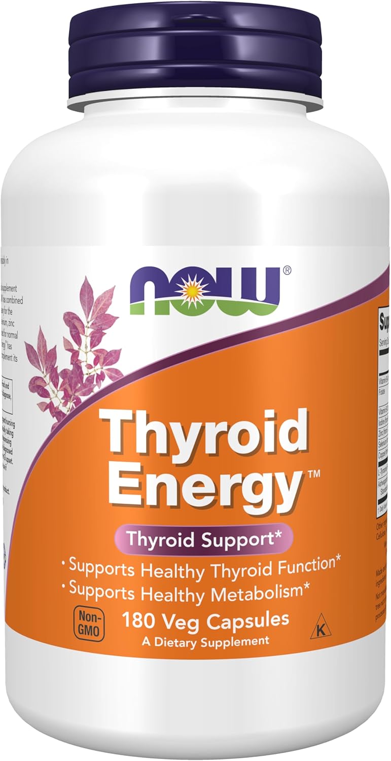 Thyroid Energy™ Supplement with Iodine, Tyrosine, Selenium, Zinc, and Copper - 180 Veg Capsules by NOW Foods