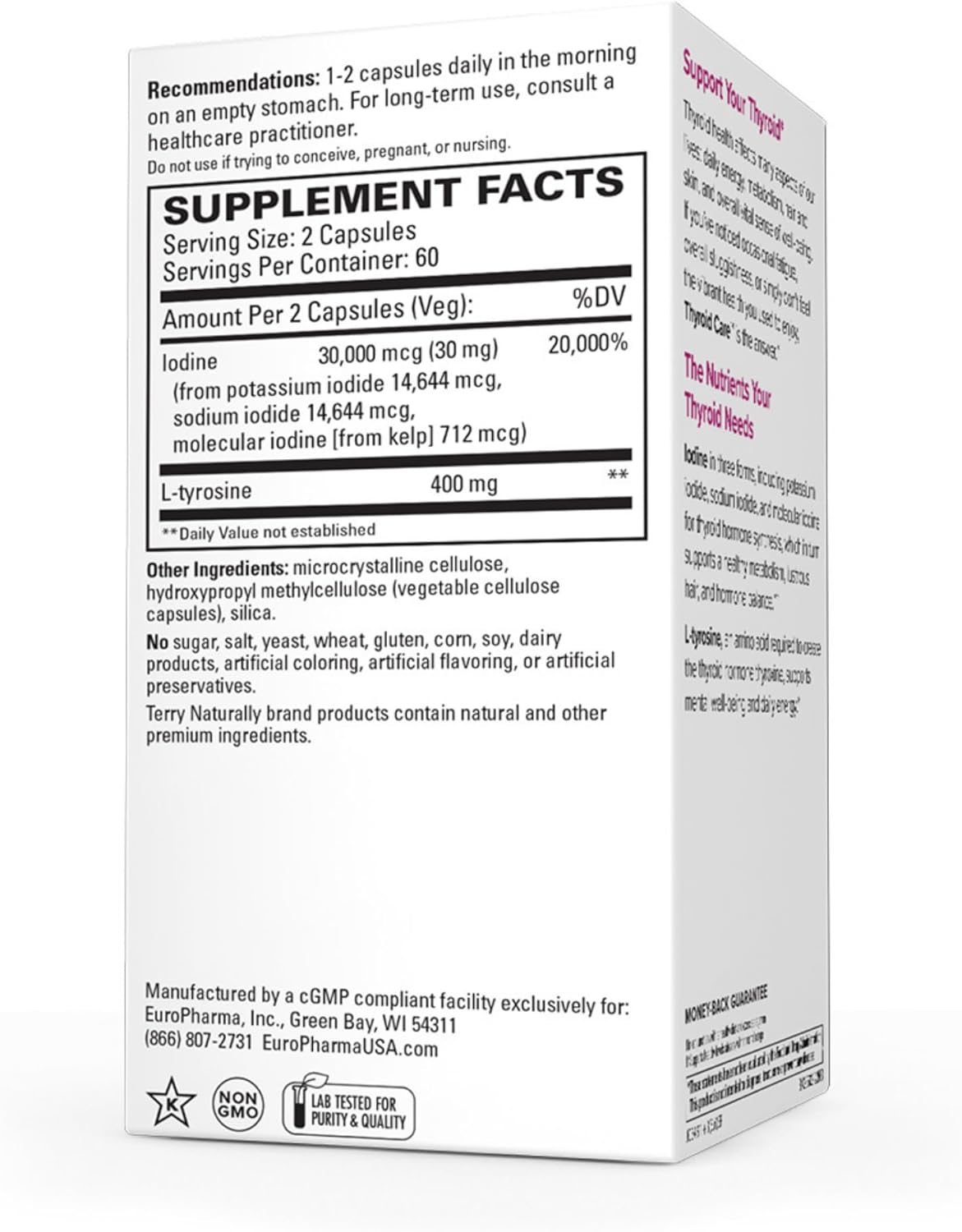 Thyroid Support Capsules with Iodine & L-Tyrosine for Metabolic Function - Non-GMO, Gluten Free, Kosher - 120 Capsules