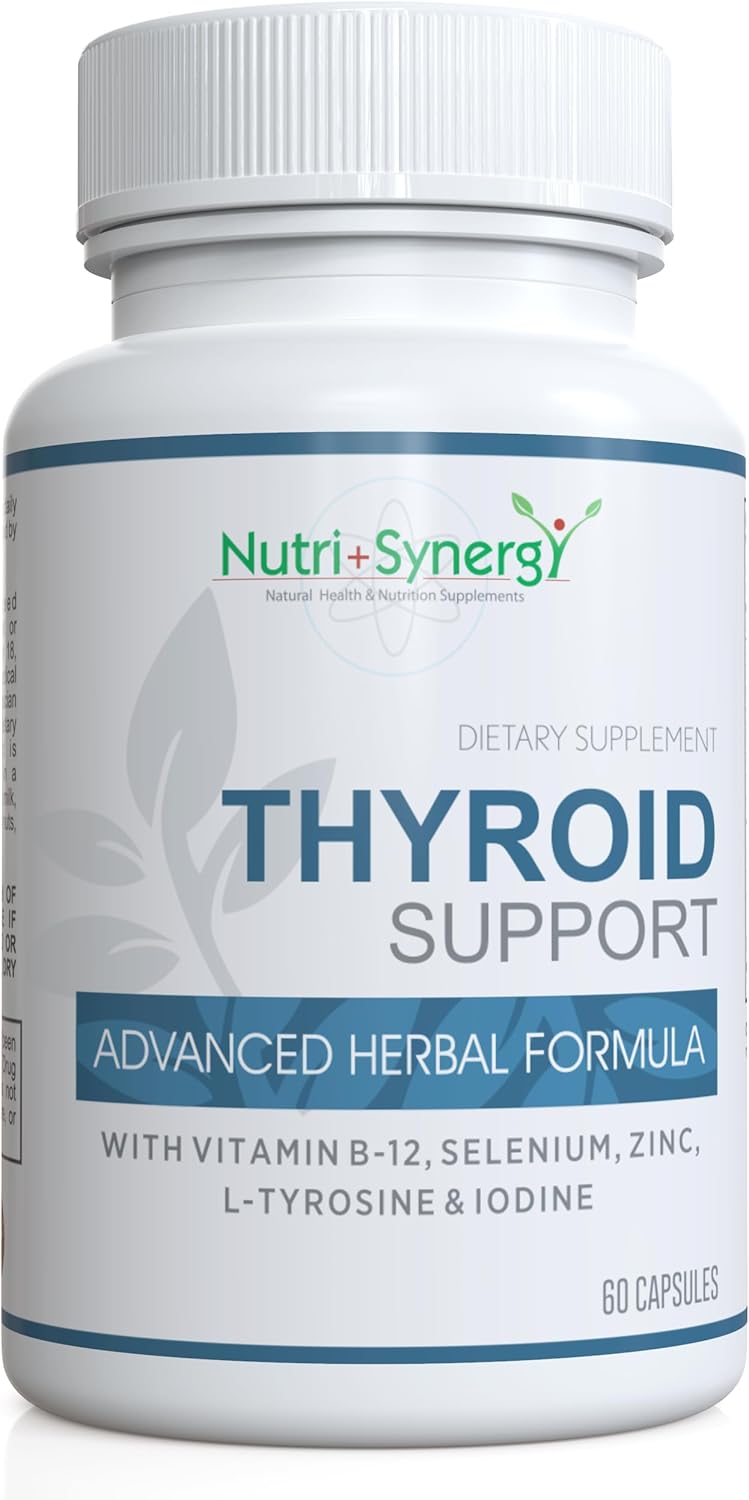 Thyroid Support Capsules with L-Tyrosine, Iodine, Vitamins & Minerals for Healthy Thyroid Function, Energy, Mood & Focus - 60 Count