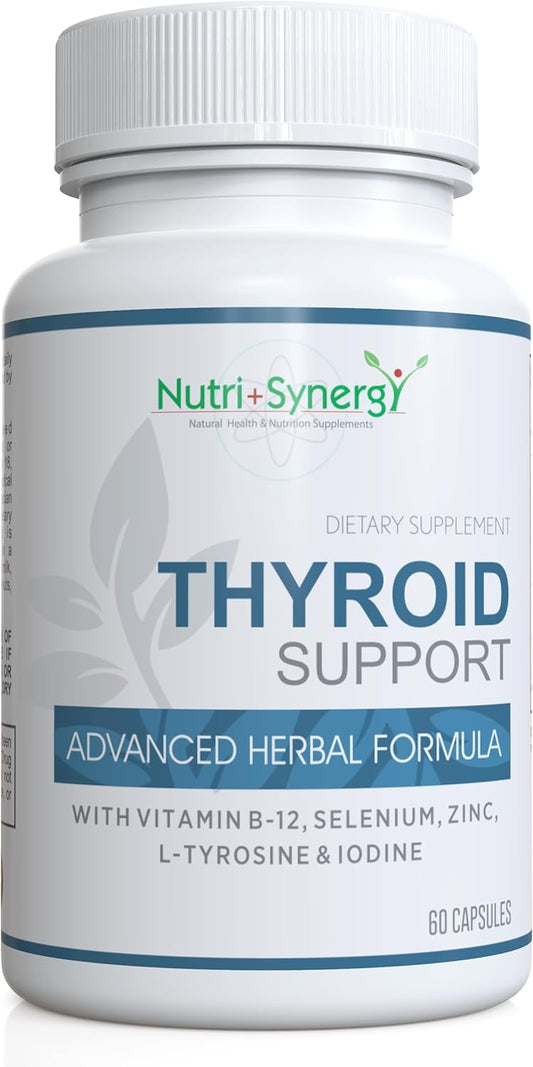 Thyroid Support Capsules with L-Tyrosine, Iodine, Vitamins & Minerals for Healthy Thyroid Function, Energy, Mood & Focus - 60 Count