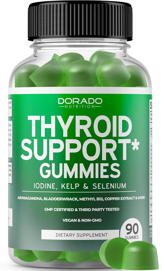 Thyroid Support Gummies with Ashwagandha, Iodine, Bladderwrack, Kelp, & Schisandra - Non-GMO, Vegan & Gluten-Free - 90 Gummies
