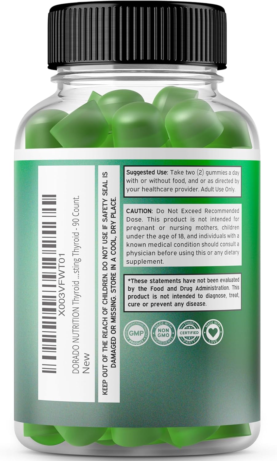 Thyroid Support Gummies with Ashwagandha, Iodine, Bladderwrack, Kelp, & Schisandra - Non-GMO, Vegan & Gluten-Free - 90 Gummies