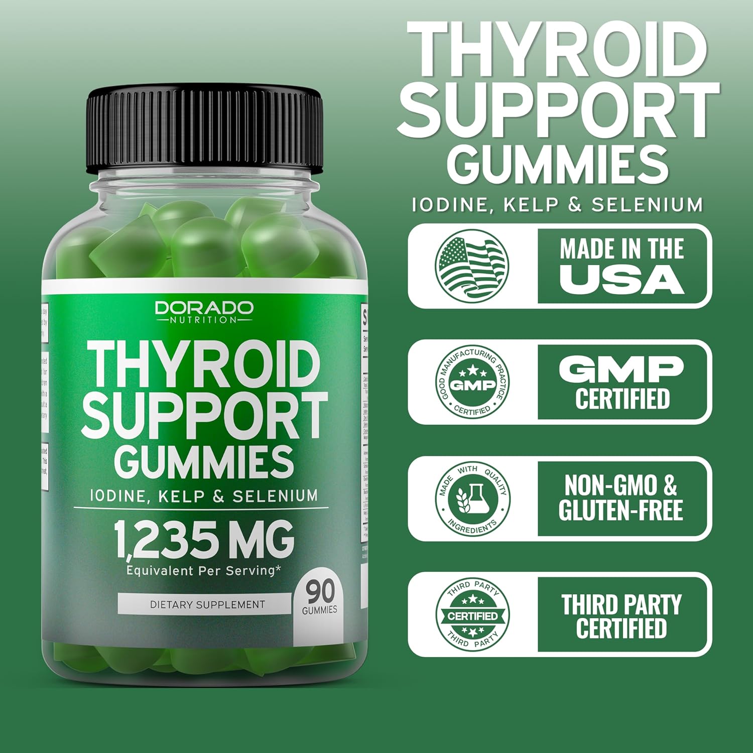 Thyroid Support Gummies with Ashwagandha, Iodine, Bladderwrack, Kelp, & Schisandra - Non-GMO, Vegan & Gluten-Free - 90 Gummies