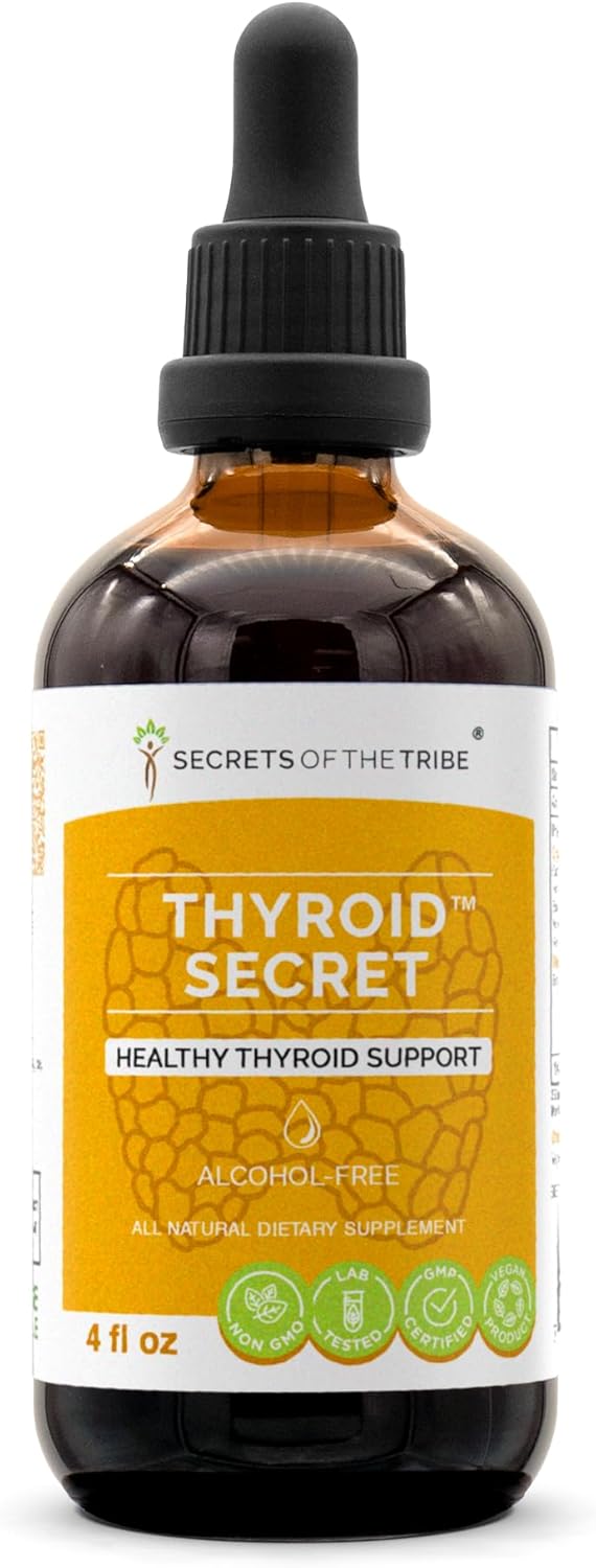 Thyroid Support Herbal Supplement Blend Drops - Alcohol-Free Liquid Extract (4 fl oz) by Secrets of the Tribe