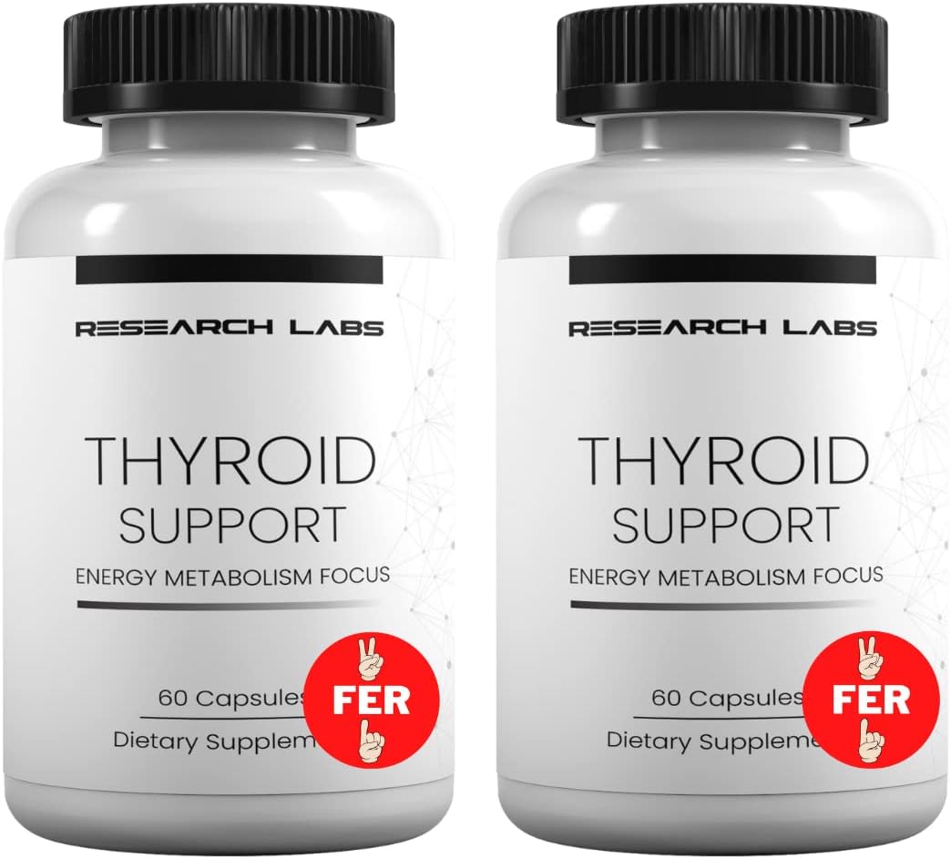 Thyroid Support + Iodine Supplement for Energy, Metabolism, Focus - 2 Pack (120 Capsules) - USA-Made, Supports Hormone Balance & Well-Being