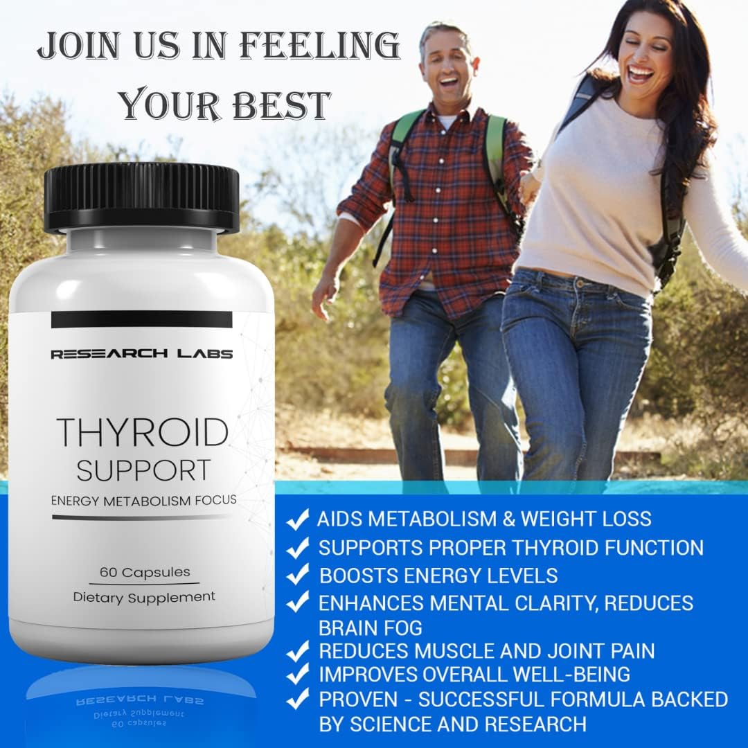 Thyroid Support + Iodine Supplement for Energy, Metabolism, Focus - 2 Pack (120 Capsules) - USA-Made, Supports Hormone Balance & Well-Being