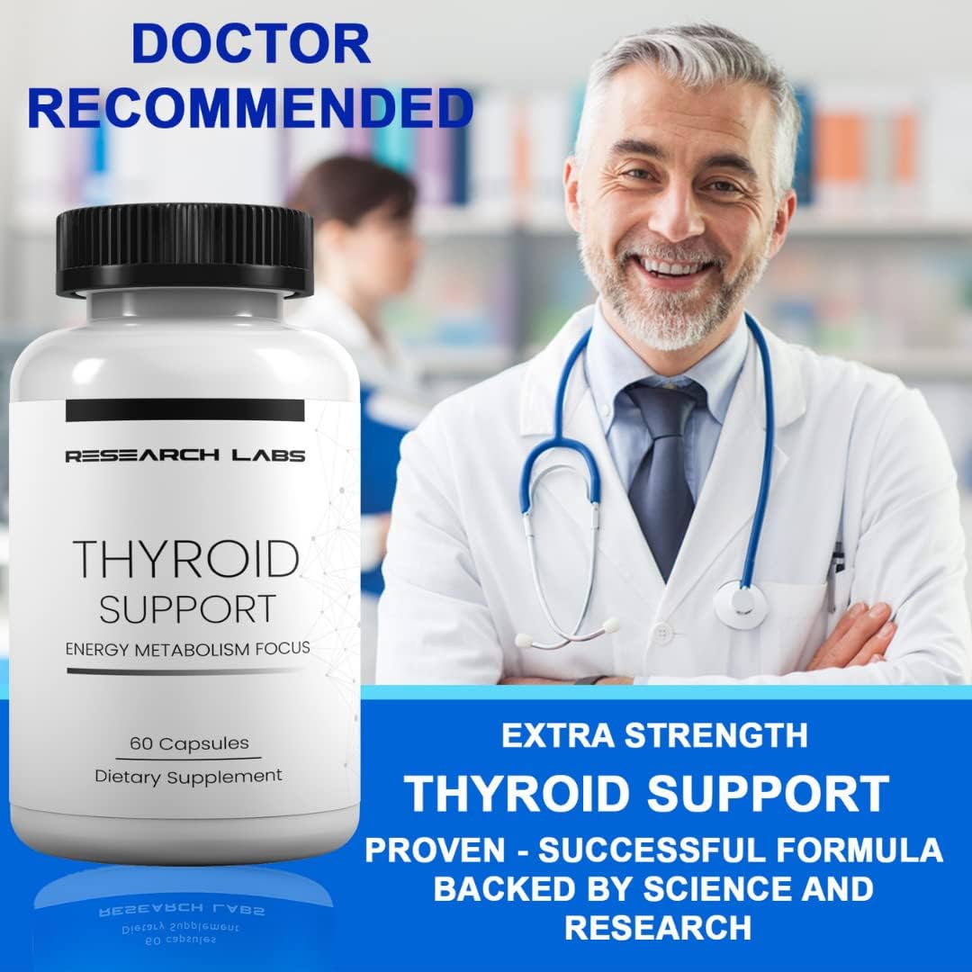 Thyroid Support + Iodine Supplement for Energy, Metabolism, Focus - 2 Pack (120 Capsules) - USA-Made, Supports Hormone Balance & Well-Being