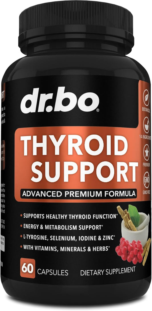 Thyroid Support Supplement for Energy, Metabolism & Mood - Natural Complex with L-Tyrosine, Selenium, Iodine, Zinc, Bladderwrack, Kelp & Ashwagandha - 60 Pills