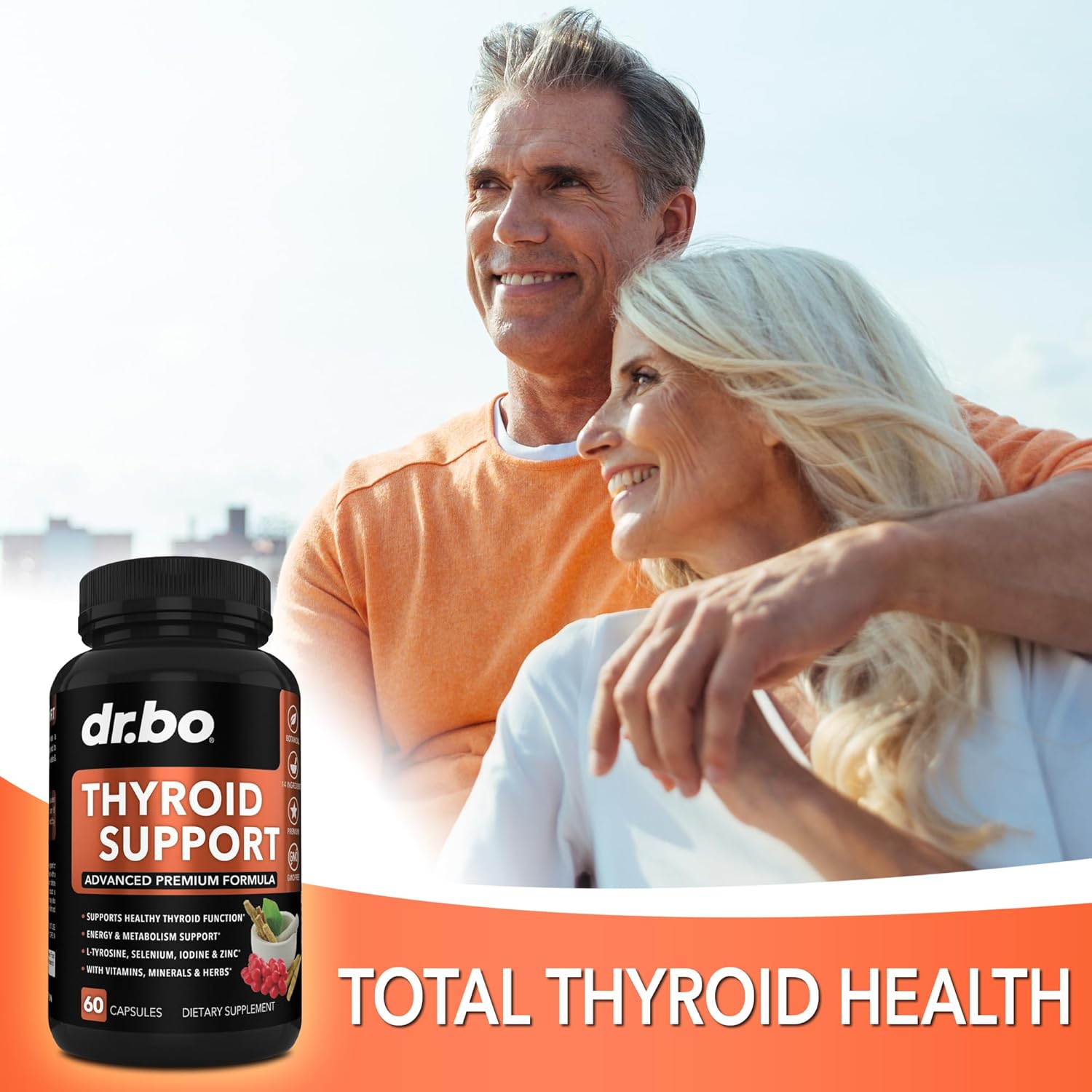 Thyroid Support Supplement for Energy, Metabolism & Mood - Natural Complex with L-Tyrosine, Selenium, Iodine, Zinc, Bladderwrack, Kelp & Ashwagandha - 60 Pills