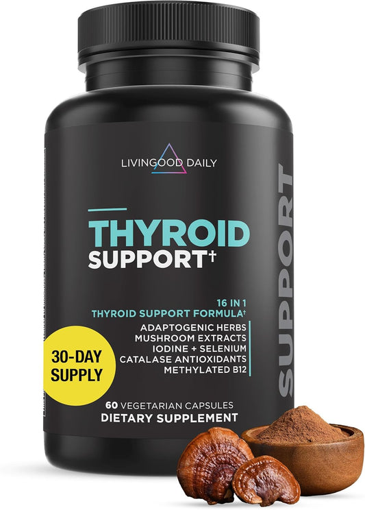 Thyroid Support Supplement for Men & Women - 60 Vegetarian Capsules with Adaptogenic Herbs, Selenium, and Iodine for Metabolism, Hormone Balance, and Mood Support