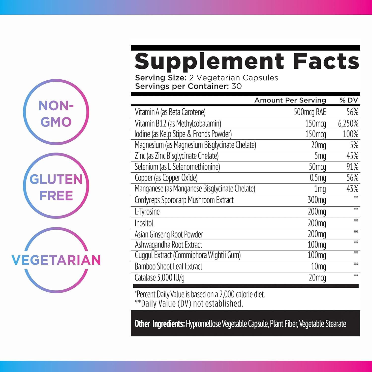 Thyroid Support Supplement for Men & Women - 60 Vegetarian Capsules with Adaptogenic Herbs, Selenium, and Iodine for Metabolism, Hormone Balance, and Mood Support