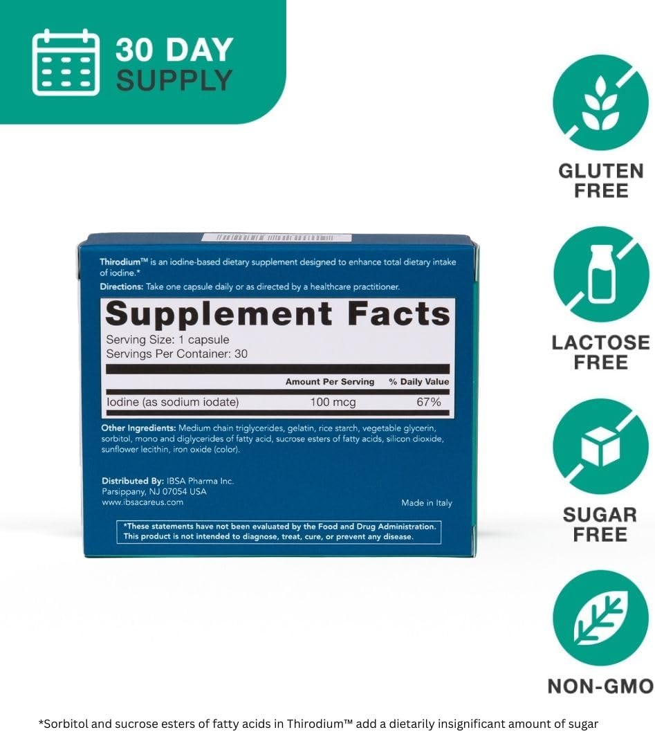 Thyroid Support Supplement with 100mcg Iodine - 30 Soft-Gel Capsules for Increased Absorption - Gluten-Free, Lactose-Free, Non-GMO