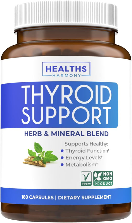 Thyroid Support Supplement with Iodine, Ashwagandha, Zinc, Selenium, Vitamin B12 - 180 Capsules - Non-GMO - Energy Boost - Women & Men - 90 Day Supply