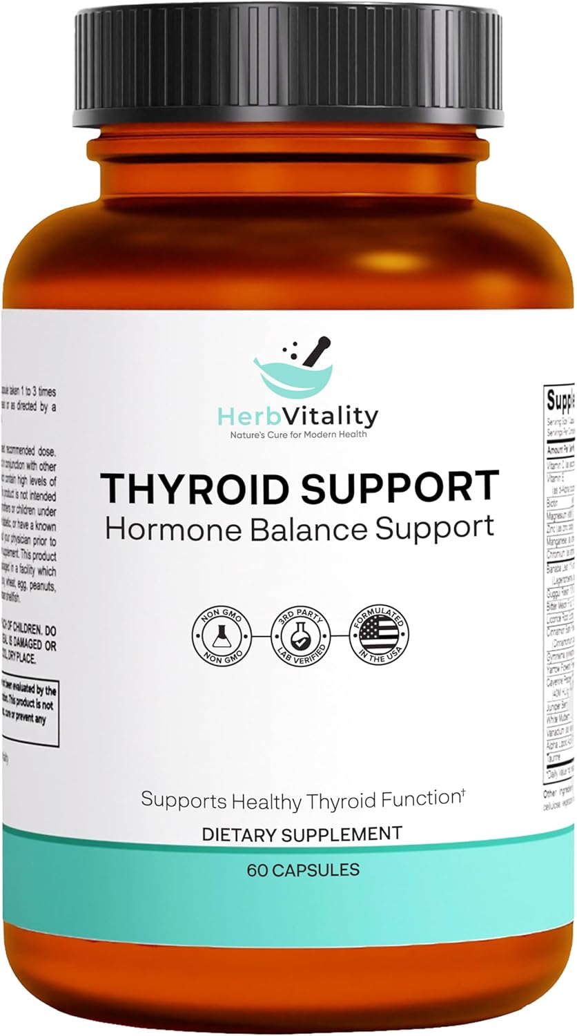 Thyroid Support Supplement with Iodine, Ashwagandha, Selenium, and Zinc - Boosts Energy, Metabolism, and Thyroid Health - 60 Capsules
