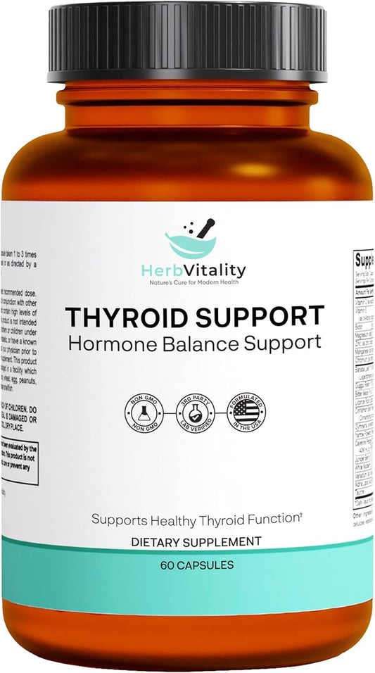 Thyroid Support Supplement with Iodine, Ashwagandha, Selenium, and Zinc - Boosts Energy, Metabolism, and Thyroid Health - 60 Capsules