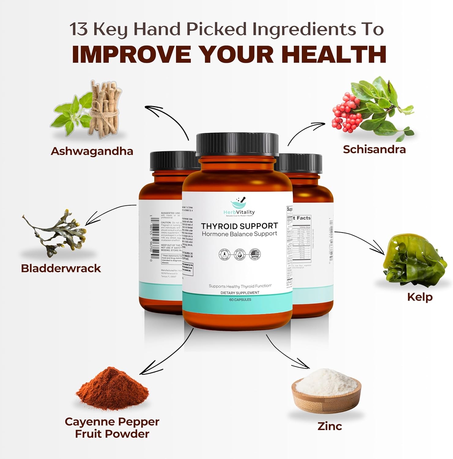 Thyroid Support Supplement with Iodine, Ashwagandha, Selenium, and Zinc - Boosts Energy, Metabolism, and Thyroid Health - 60 Capsules