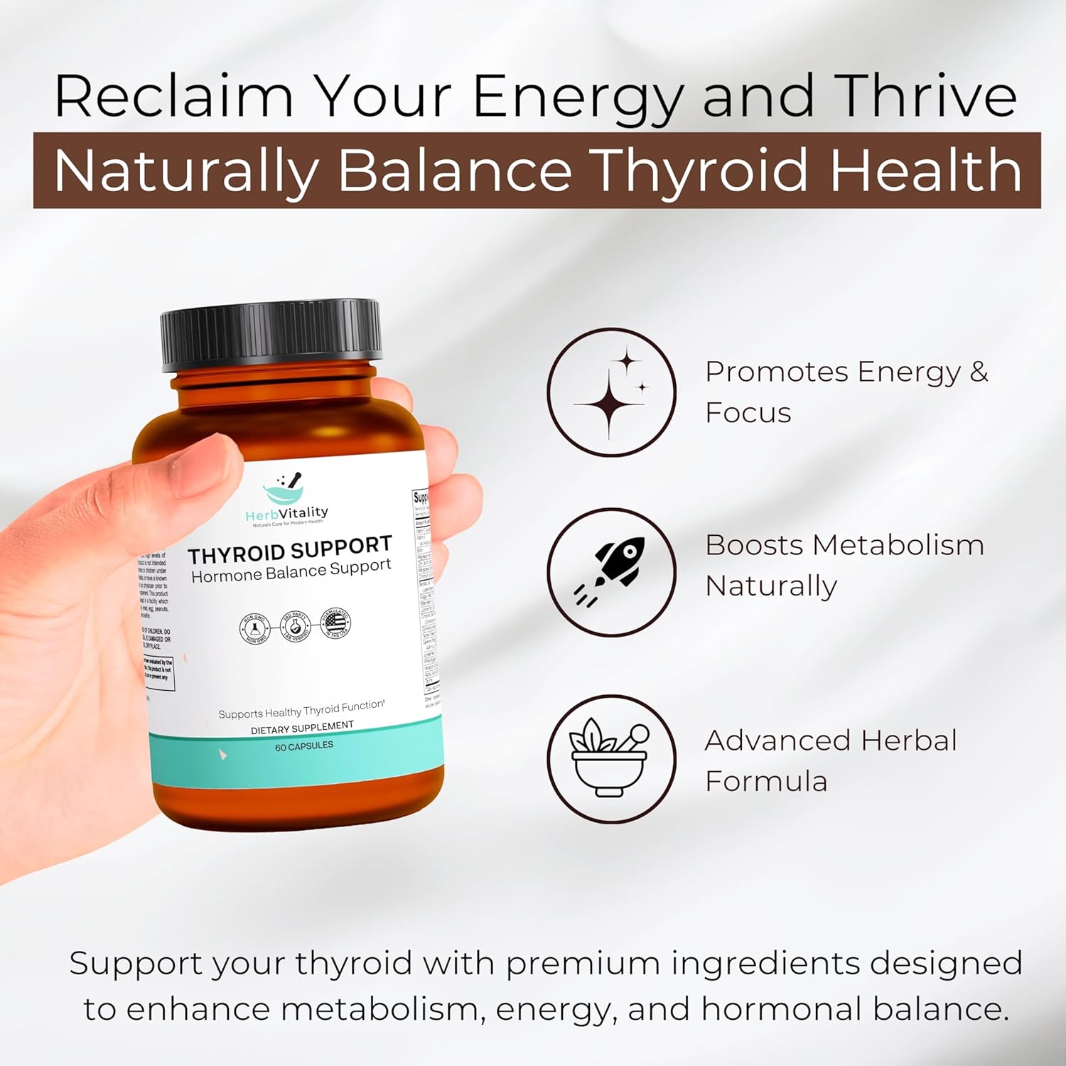Thyroid Support Supplement with Iodine, Ashwagandha, Selenium, and Zinc - Boosts Energy, Metabolism, and Thyroid Health - 60 Capsules