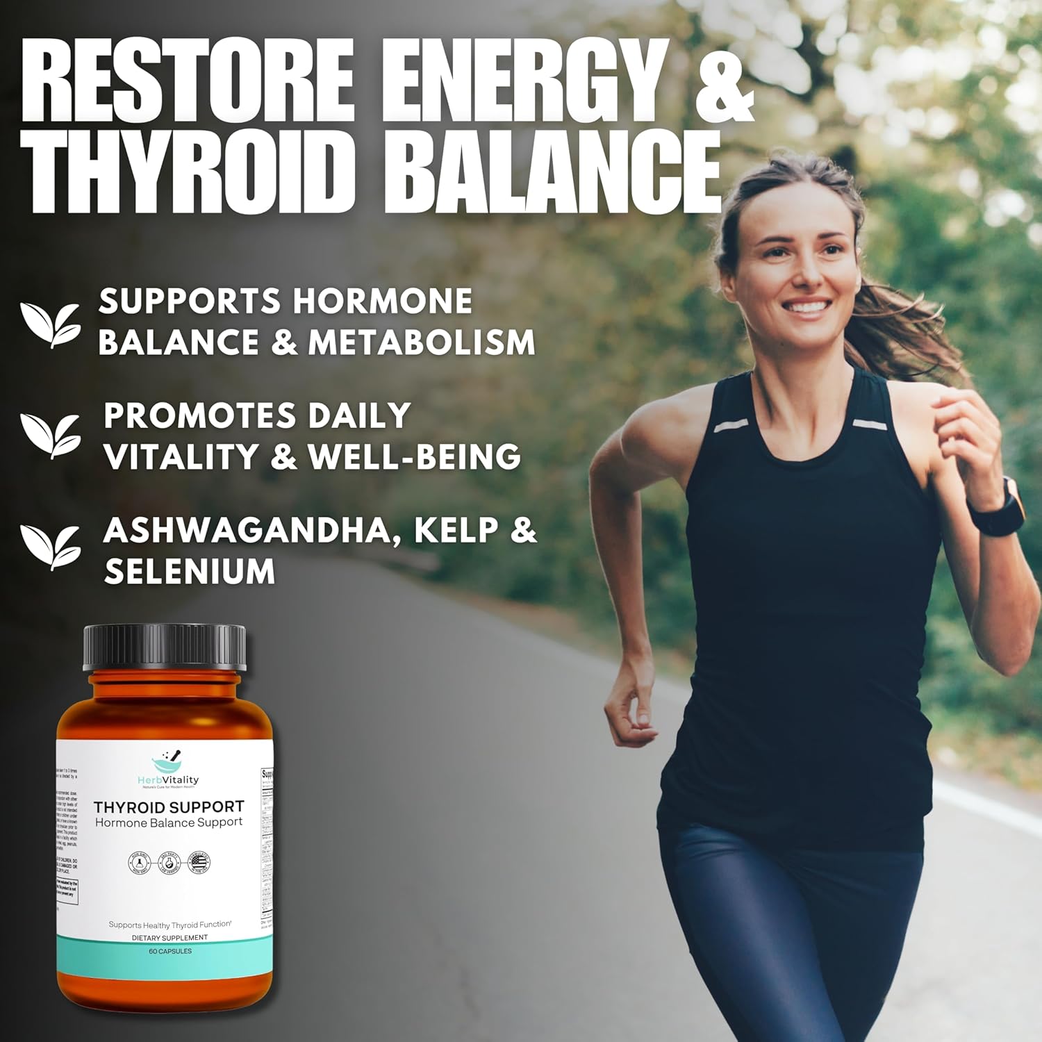 Thyroid Support Supplement with Iodine, Ashwagandha, Selenium, and Zinc - Boosts Energy, Metabolism, and Thyroid Health - 60 Capsules