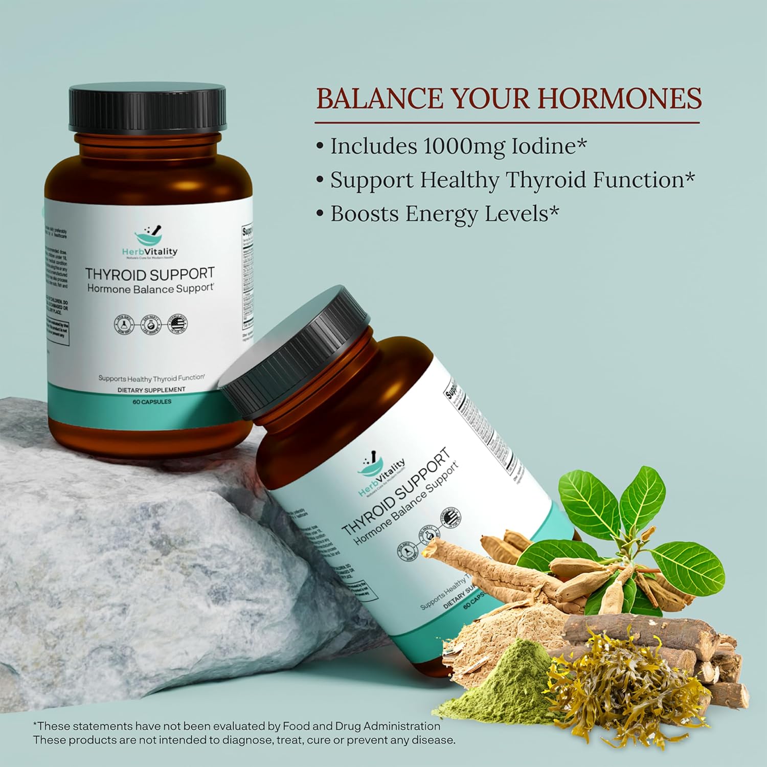 Thyroid Support Supplement with Iodine, Ashwagandha, Selenium, and Zinc - Boosts Energy, Metabolism, and Thyroid Health - 60 Capsules