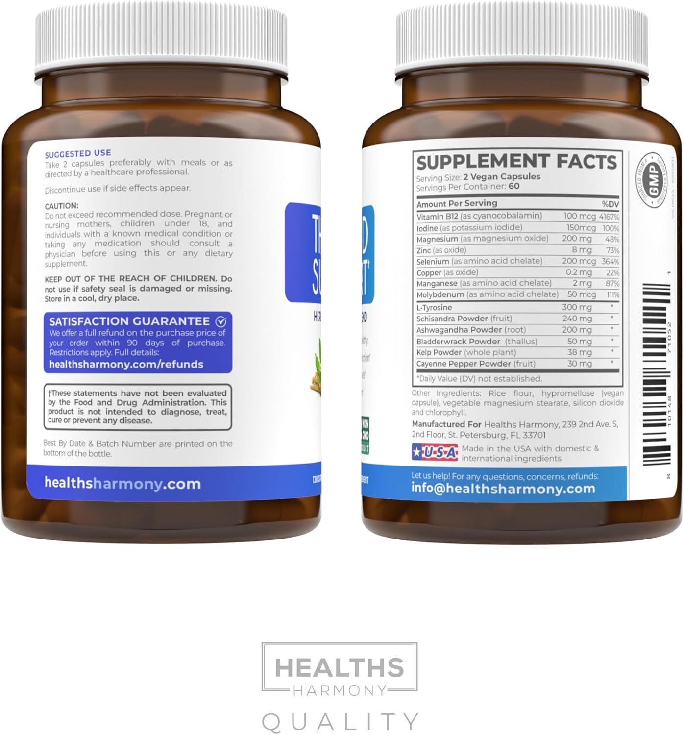 Thyroid Support Supplement with Iodine, Ashwagandha, Zinc, Selenium, Vitamin B12 - 120 Capsules - Non-GMO - Energy & Thyroid Health for Men & Women - 60 Day Supply