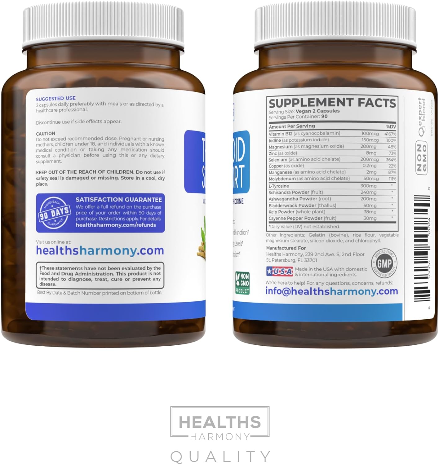 Thyroid Support Supplement with Iodine, Ashwagandha, Zinc, Selenium, Vitamin B12 - 180 Capsules - Non-GMO - Energy Boost - Women & Men - 90 Day Supply