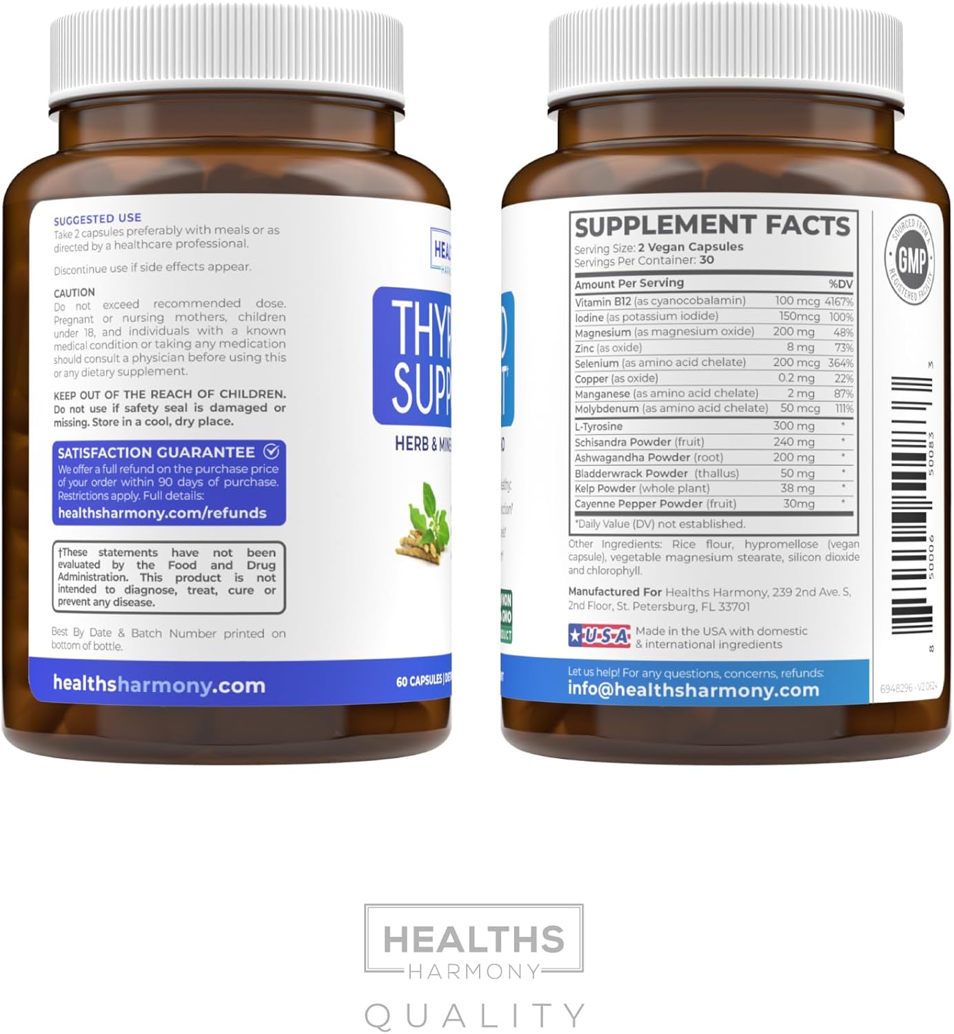 Thyroid Support Supplement with Iodine for Energy & Weight Loss - Non-GMO Metabolism Booster for Men & Women - Ashwagandha, Zinc, B12 - 60 Caps