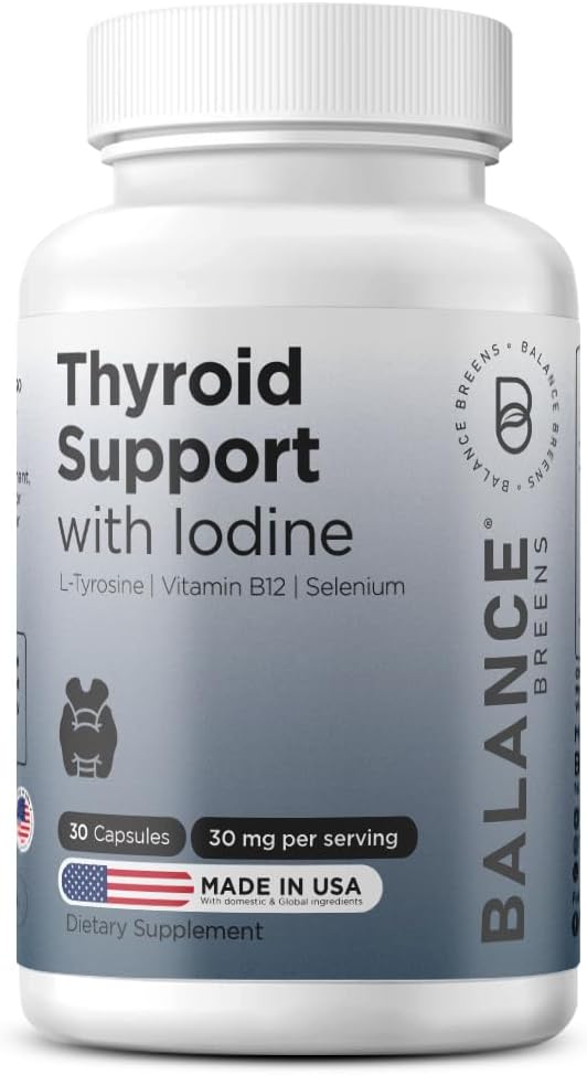 Thyroid Support Supplement with Iodine, L-Tyrosine, Vitamin B12 & Selenium - Boost Energy, Metabolism & Focus with 30 Veg Capsules
