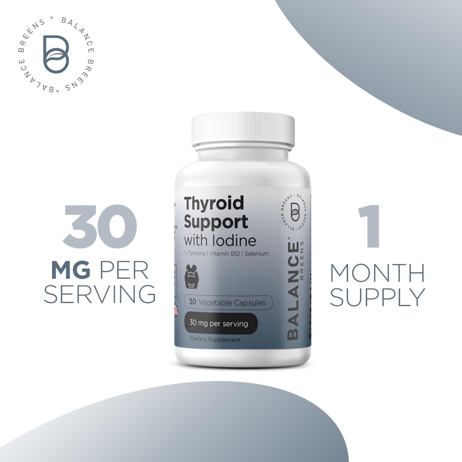 Thyroid Support Supplement with Iodine, L-Tyrosine, Vitamin B12 & Selenium - Boost Energy, Metabolism & Focus with 30 Veg Capsules