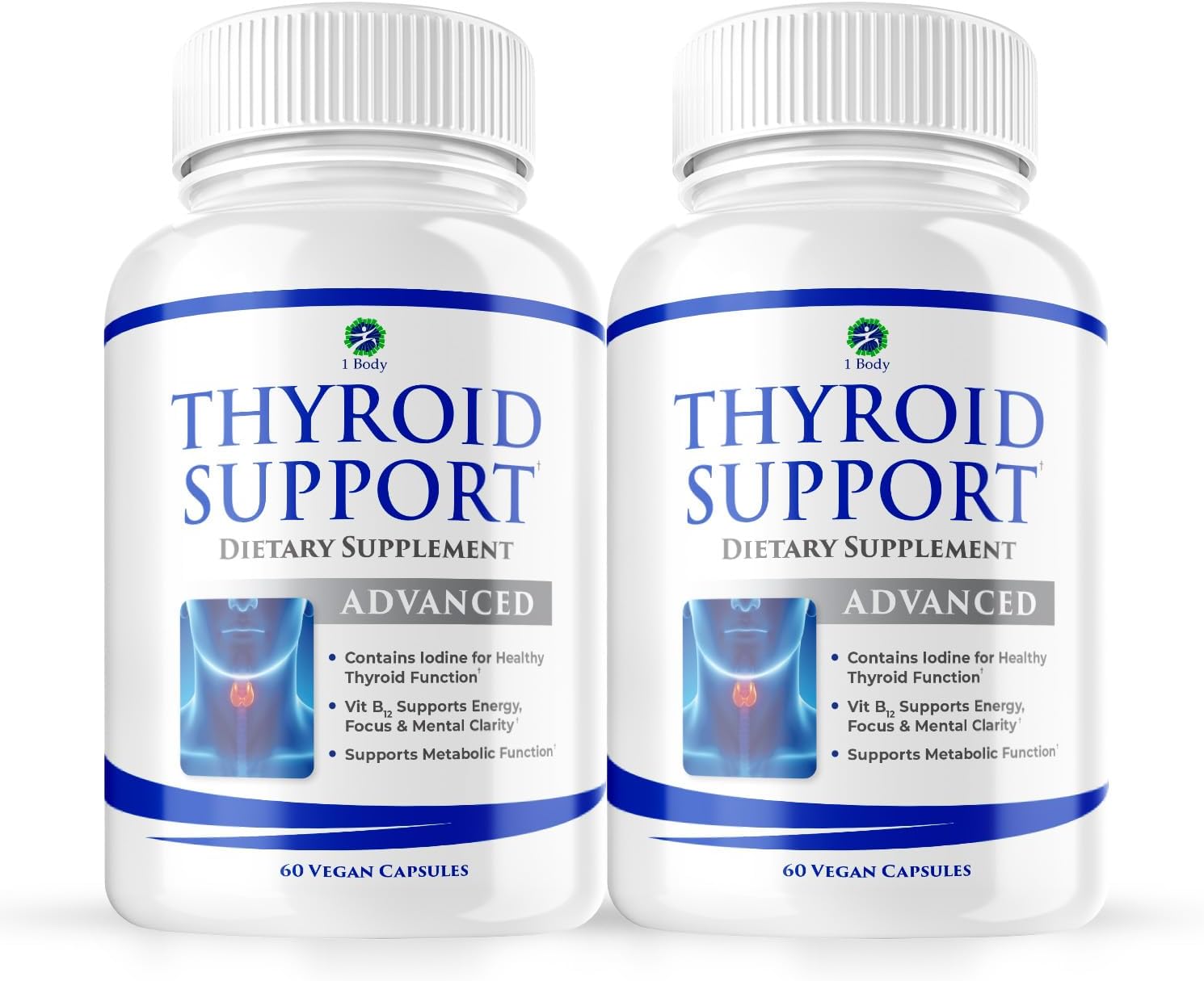 Thyroid Support Supplement with Iodine, Vitamin B12, Zinc - 120 Capsules, 60-Day Supply