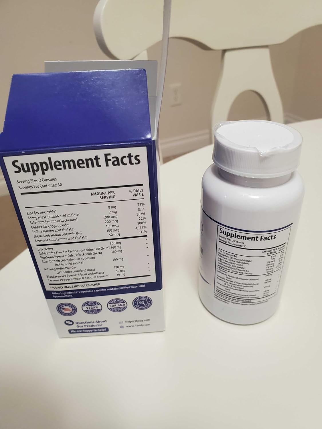 Thyroid Support Supplement with Iodine, Vitamin B12, Zinc - 120 Capsules, 60-Day Supply