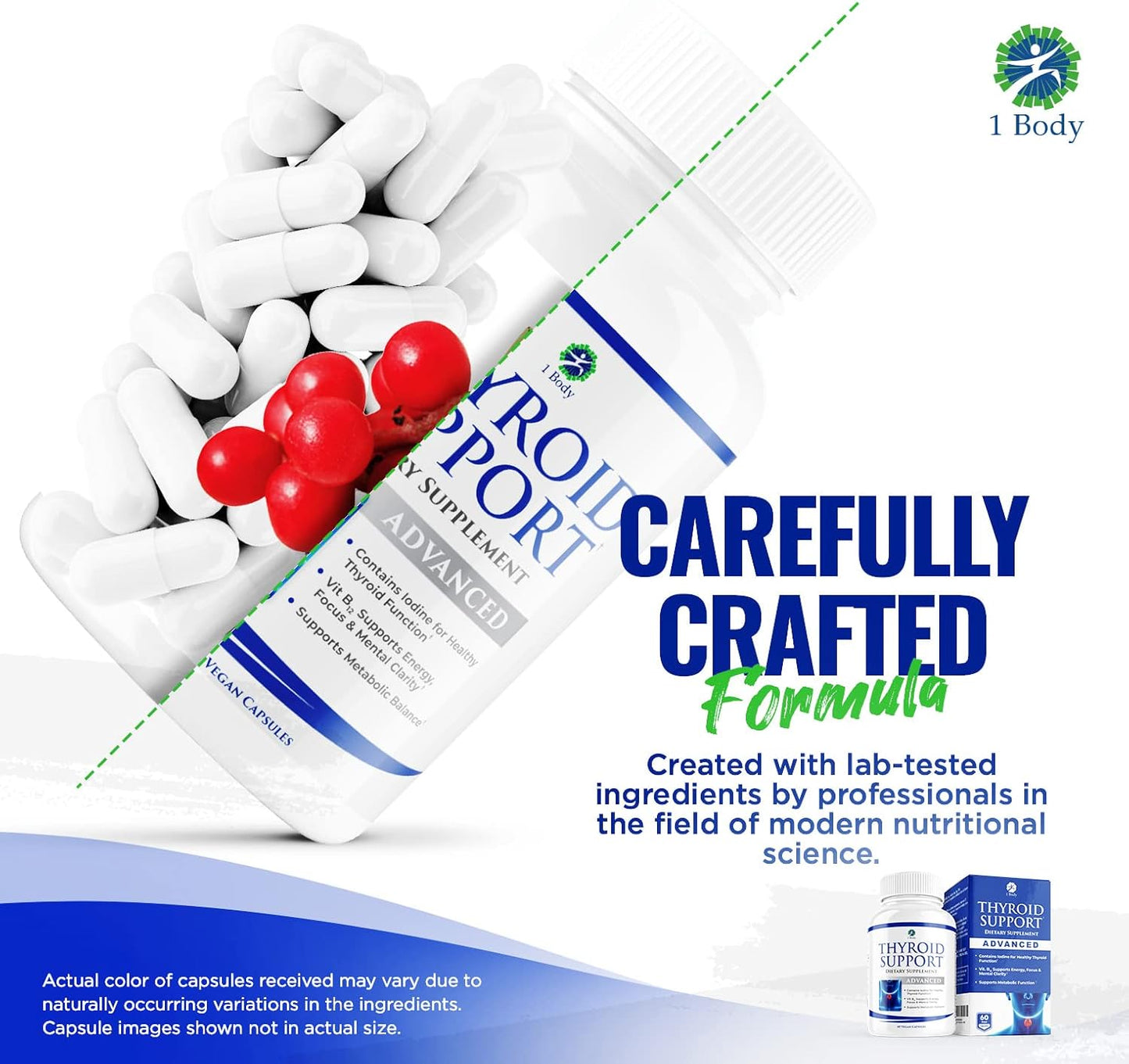 Thyroid Support Supplement with Iodine, Vitamin B12, Zinc - 120 Capsules, 60-Day Supply
