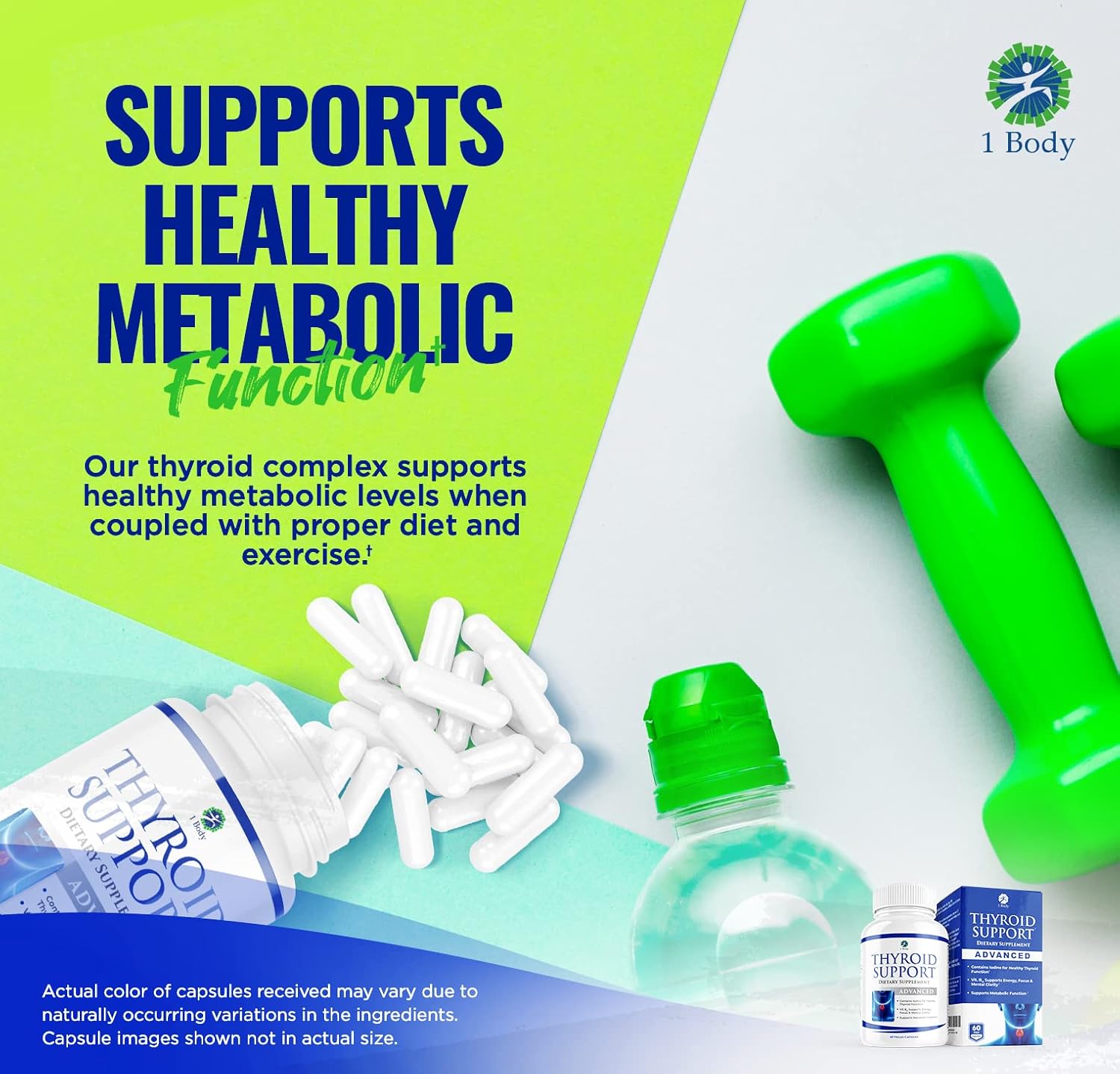 Thyroid Support Supplement with Iodine, Vitamin B12, Zinc - 120 Capsules, 60-Day Supply