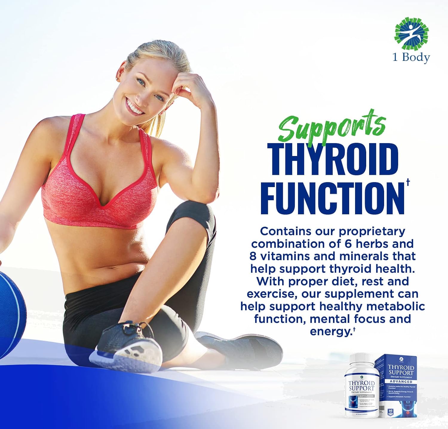 Thyroid Support Supplement with Iodine, Vitamin B12, Zinc - 120 Capsules, 60-Day Supply