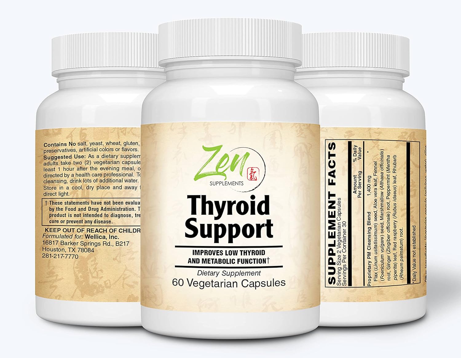Thyroid Support Supplement with Kelp Iodine, Ashwagandha, Vitamin A, C, D3, B6 - Boost Energy & Metabolism - 60 VegCaps for Men & Women